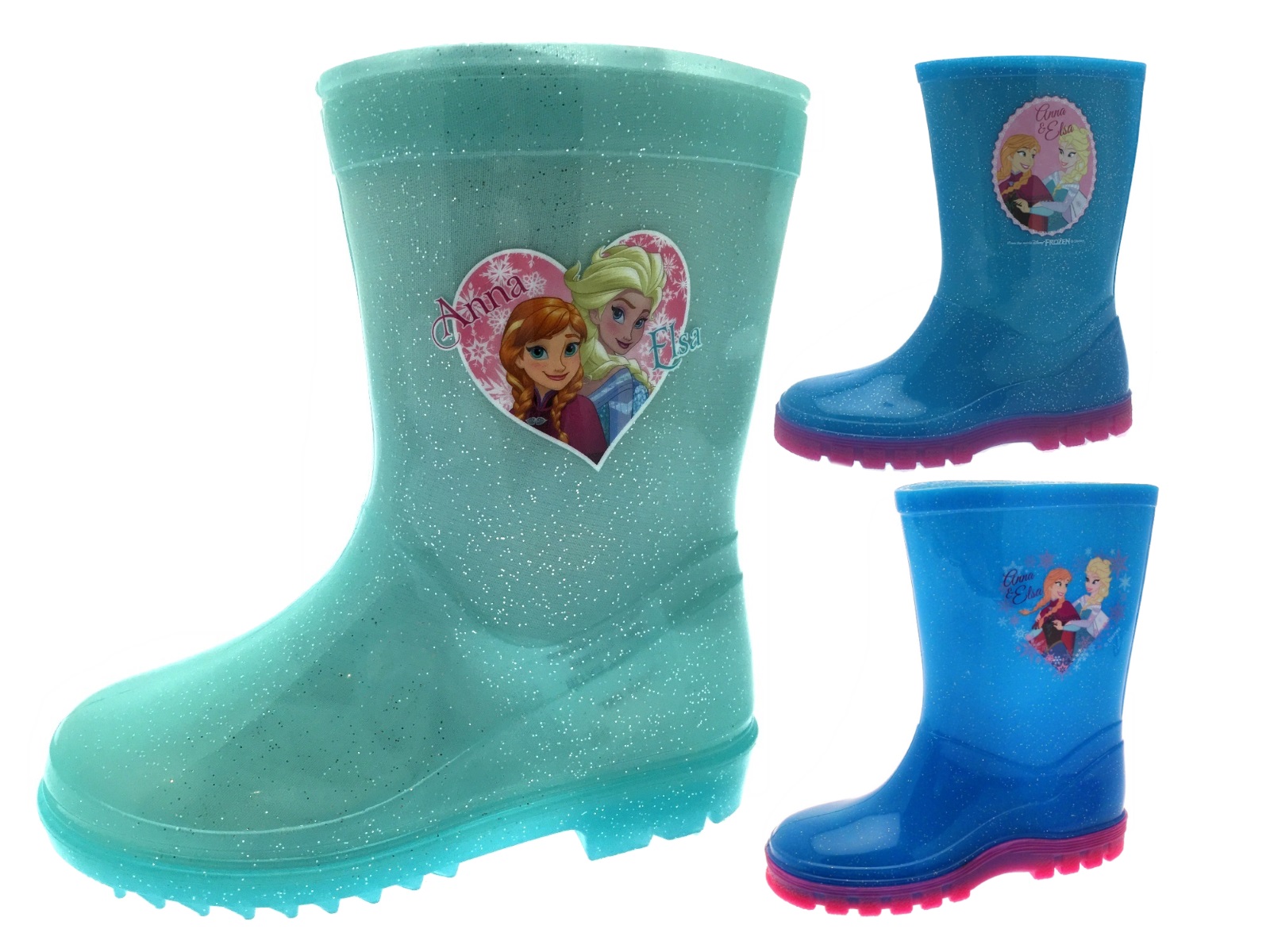 Girls Disney Frozen Glitter Wellington Boots Anna Elsa Wellies Rain